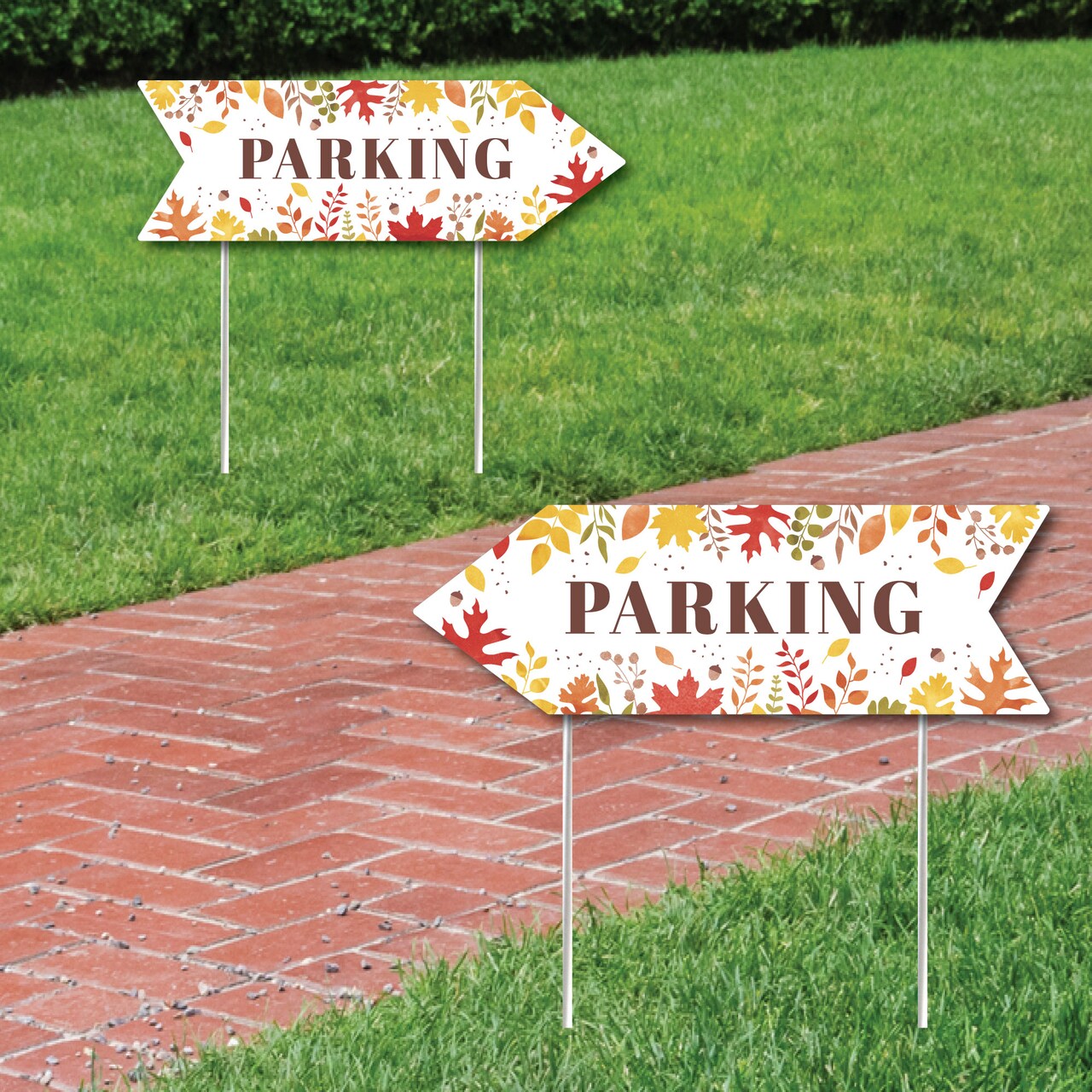 Big Dot of Happiness Fall Foliage Wedding Parking Signs - Autumn Leaves Wedding Sign Arrow - Double Sided Directional Yard Signs - Set of 2